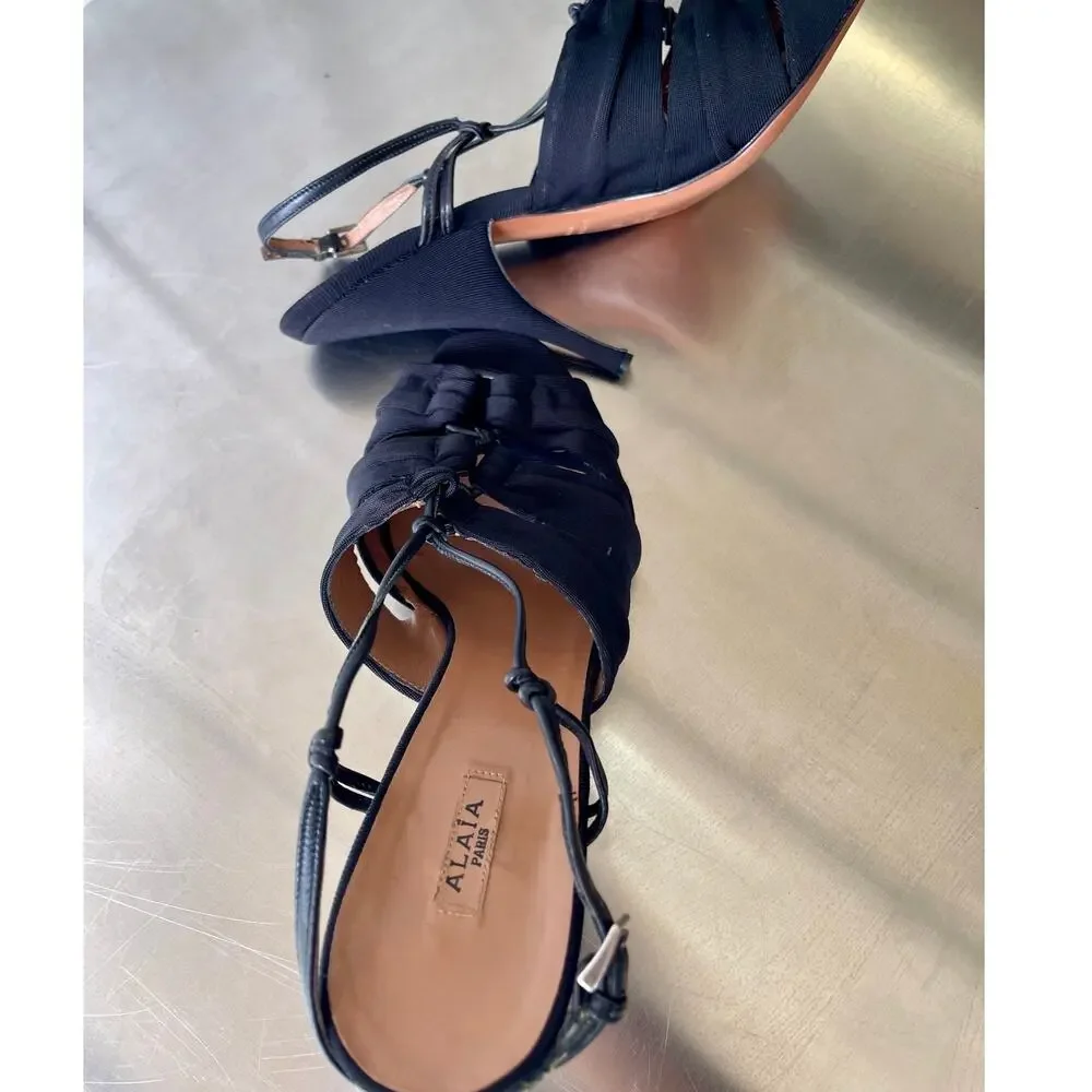 Alaïa Paris Black Knit Strappy Stiletto Heels Size 41 US 10.5-11